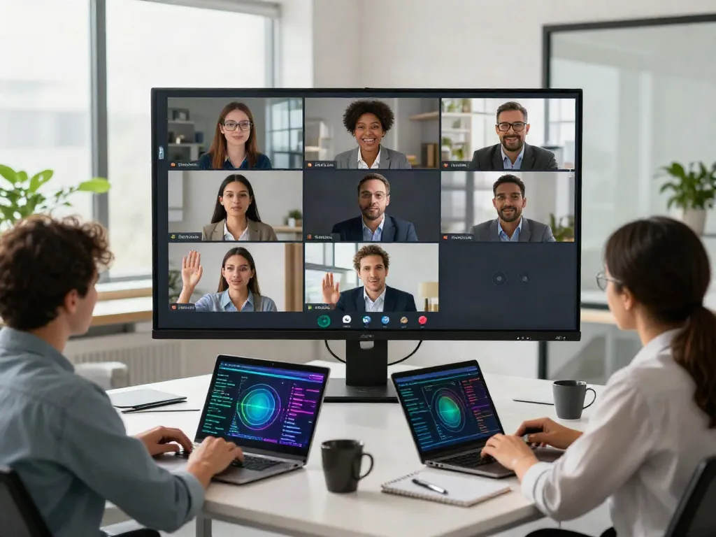 Engaging professionals in a virtual meeting focused on deepfake free meetings.